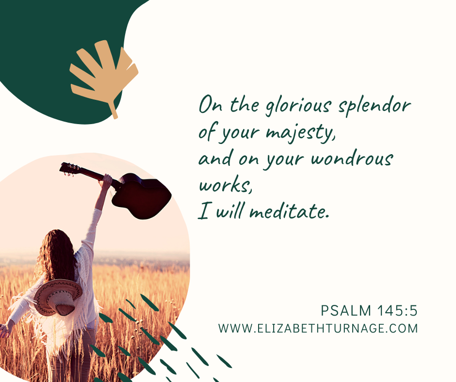 On the glorious splendor of your majesty, and on your wondrous works, I will meditate. Psalm 145:5