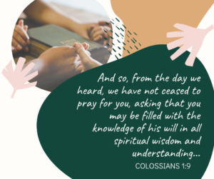 And so, from the day we heard, we have not ceased to pray for you, asking that you may be filled with the knowledge of his will in all spiritual wisdom and understanding… Colossians 1:9
