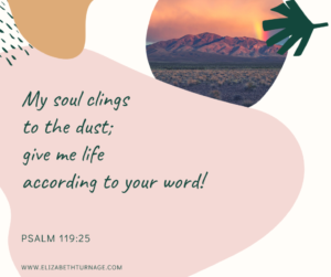 My soul clings to the dust; give me life according to your word! Psalm 119:25