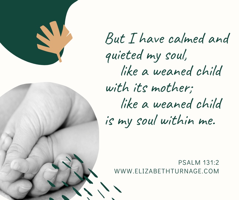 Psalm 131.2 But I have calmed and quieted my soul, like a weaned child with its mother; like a weaned child is my soul within me. Psalm 131:2