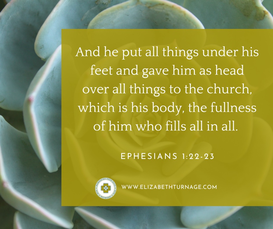 And he put all things under his feet and gave him as head over all things to the church, which is his body, the fullness of him who fills all in all. Ephesians 1:22-23