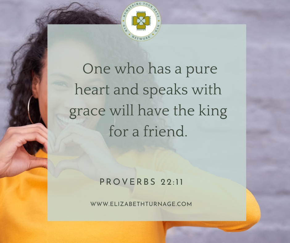 Daily Prayer Facebook Post (Landscape)) – PROV 22:11 One who has a pure heart and speaks with grace will have the king for a friend. Proverbs 22:11