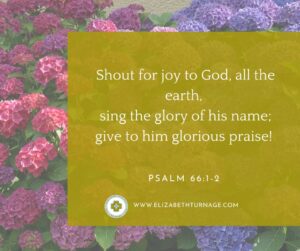 Shout for joy to God, all the earth, sing the glory of his name; give to him glorious praise! Psalm 66:1-2
