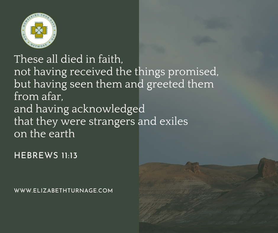 These all died in faith, not having received the things promised, but having seen them and greeted them from afar, and having acknowledged that they were strangers and exiles on the earth. Hebrews 11:13