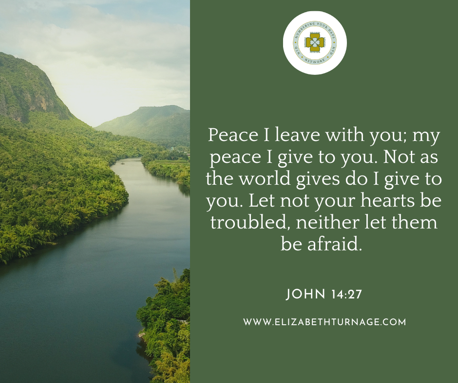 John 1427 Peace I leave with you; my peace I give to you. Not as the world gives do I give to you. Let not your hearts be troubled, neither let them be afraid. John 14:27