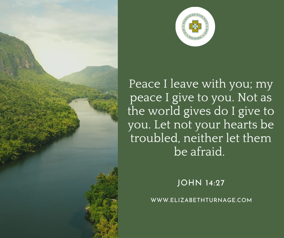 Peace I leave with you; my peace I give to you. Not as the world gives do I give to you. Let not your hearts be troubled, neither let them be afraid. John 14:27