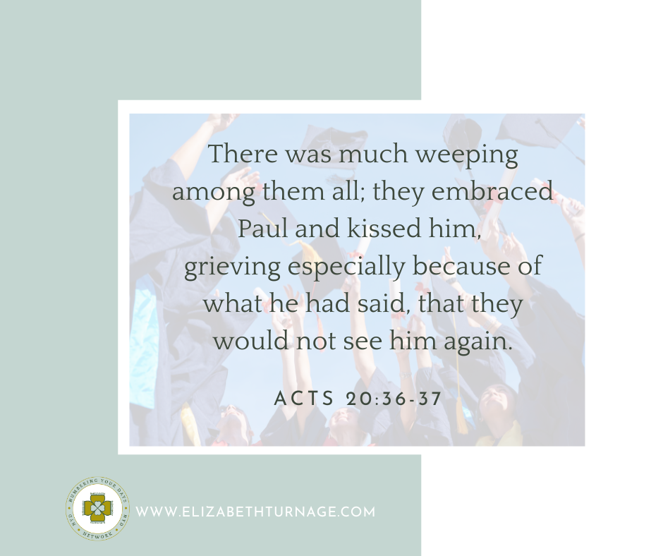 ACTS 2036-37 There was much weeping among them all; they embraced Paul and kissed him, grieving especially because of what he had said, that they would not see him again. Acts 20:36-37