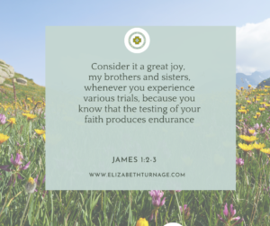 Consider it a great joy, my brothers and sisters, whenever you experience various trials, because you know that the testing of your faith produces endurance. James 1:2-3