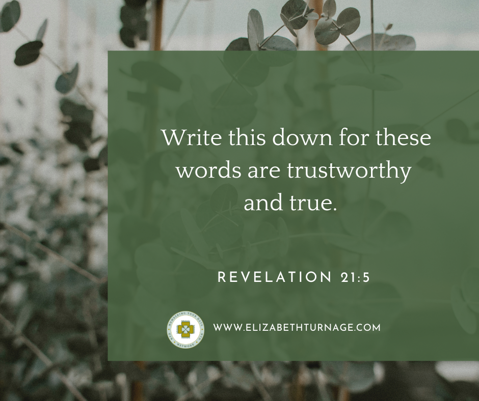 Revelation 215 Write this down for these words are trustworthy and true. Revelation 21:5