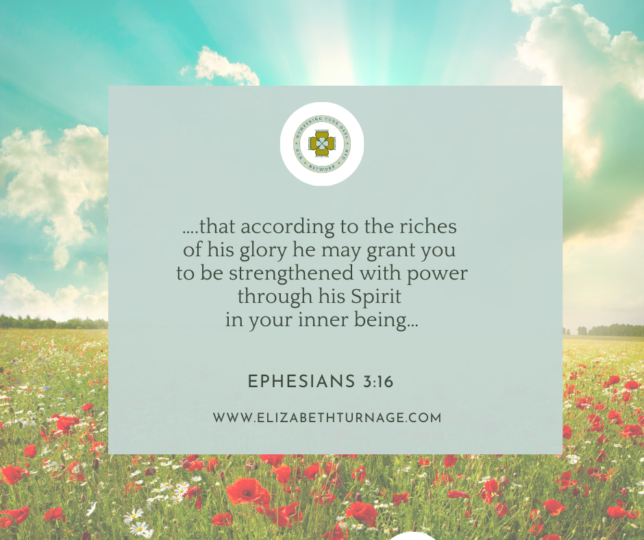 ephesians 316 ….that according to the riches of his glory he may grant you to be strengthened with power through his Spirit in your inner being… Ephesians 3:16