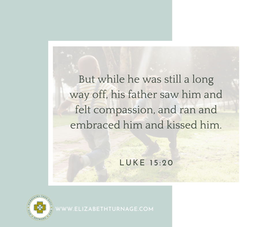 luke 1520 But while he was still a long way off, his father saw him and felt compassion, and ran and embraced him and kissed him. Luke 15:20