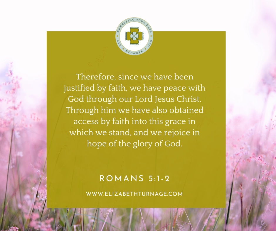 Daily Prayer Facebook Post (Landscape)) – romans 5:1-2 Therefore, since we have been justified by faith, we have peace with God through our Lord Jesus Christ. Through him we have also obtained access by faith into this grace in which we stand, and we rejoice in hope of the glory of God. Romans 5:1-2