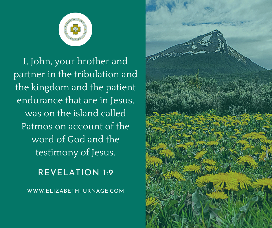 Revelation 1_9 I, John, your brother and partner in the tribulation and the kingdom and the patient endurance that are in Jesus, was on the island called Patmos on account of the word of God and the testimony of Jesus