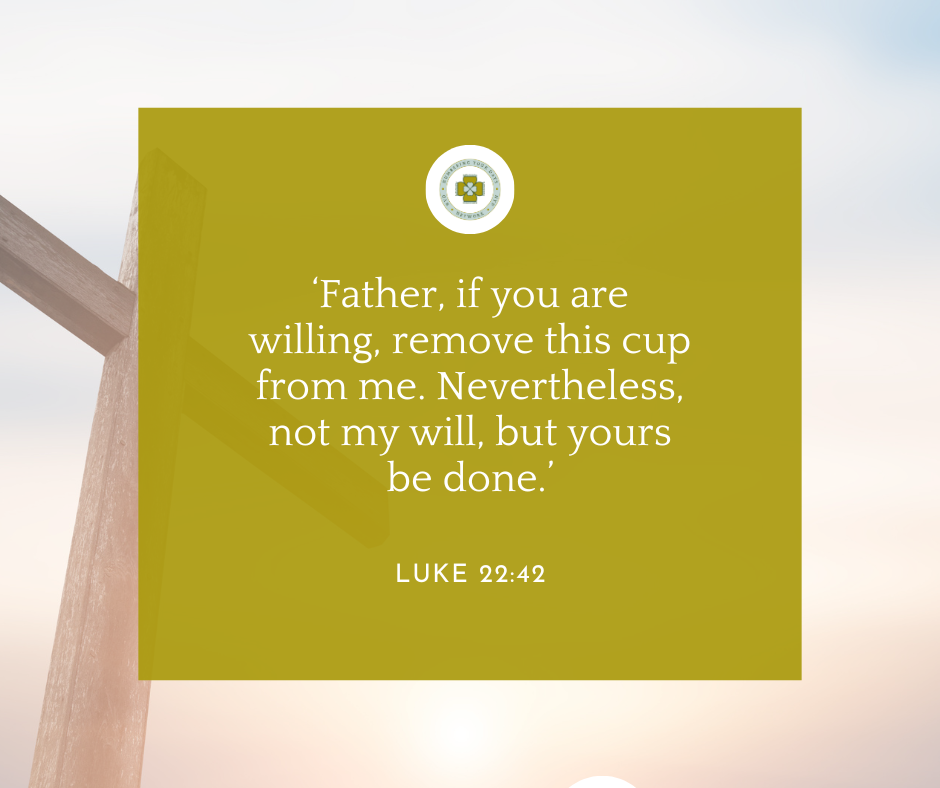 ‘Father, if you are willing, remove this cup from me. Nevertheless, not my will, but yours be done.’